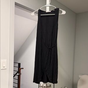 Black Sleeveless Wrap Mini Dress